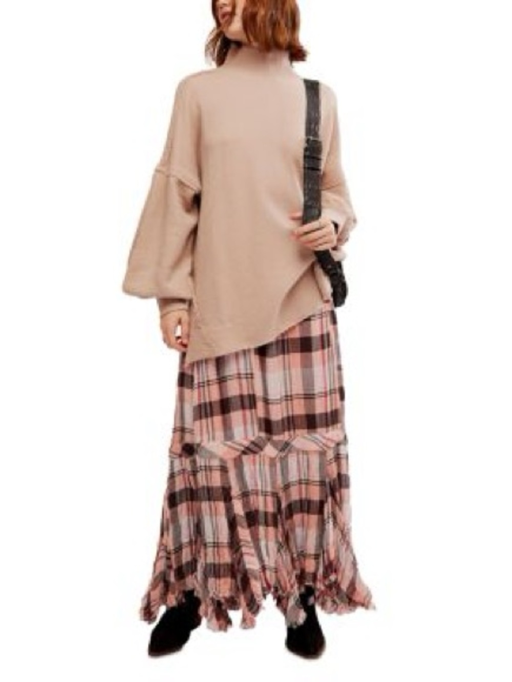 NWT Free People skirt Bordeaux Plaid Tiered Maxi peach - renaissance S (XS-M?) - Picture 3 of 17